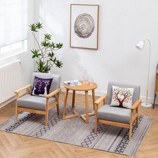 陽臺一桌兩椅組閤三件套現代簡約民宿酒店小茶幾休閒北歐實木沙髮陽臺小桌椅 戶外桌 陽臺桌椅 休閑桌椅子 桌子 IUL9, 兩椅一V腳圓桌（顏色可備註）