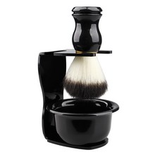 바버샵 미용실 이발소 면도 클래식 면도솔 브러쉬솔 바버샵 용품 소품, 회색 선반+검정 수염 브러쉬+그릇