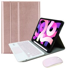 Powerway iPad 10.9吋(Air5/Air4)專用樂控型藍牙鍵盤組(含滑鼠) - 無線藍牙連接，一年保固, 玫瑰金(粉色鍵帽/粉色滑鼠), 巧克力式鍵帽