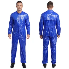 남성 공장 작업복 유광 방수 먼지 부드러운 긴 소매 점프수트, 01 S, 01 Blue