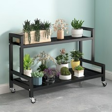 DP동봉국제무역 화분진열대 이동식 정리 선반 스텝형 대형 다용도 실내 베란다, 2단, 블랙 80cm