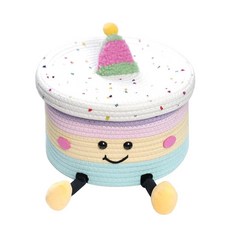 KINGWILLOW 둥근 면 로프 우븐 보관 바구니 뚜껑이 있는 만화 보관 바구니 탁상용 간식 수건 잡화에 적합 26 x 26 x 17cm(10.25 x 10.25 x, KINGWILLOW 둥근 면 로프 우븐 보관 바구니,