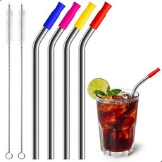 BUTRRRK 재사용 가능한 짧은 빨대 4팩 15.2cm(6인치) 구부러진 스테인리스 스틸 멀티 컬러 실리콘 팁 어린이 및 성인을 위한 지속 가능한 금속 음료 빨대 식기, 색상 2