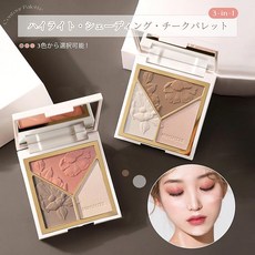 쉐이딩 그라데이션 섀도우 블러셔 하이라이트 입체감 쉐이딩 파우더 멀티컬러 팔레트 3가지 색상 전개 섀도우 코뼈 쉐이딩 초보자도 할 수 있는 자연스러운 마무리 초콜릿 라떼, 1개, 상세페이지 참조