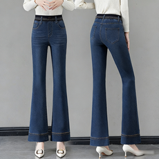 여성 하이웨스트 밴딩 부츠컷 데님 팬츠 편안한 슬림 스판 청바지 나팔바지