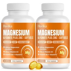 마그네슘 글리시네이트 보충제 소프트젤 아연 함유 마그네슘 글리시네이트 400mg 비타민 B6 C D3 수면 진정 근육 및 뼈 에너지 신경 지원을 위한 순수 마그, 60 Count (Pack of 2), 1개, 60