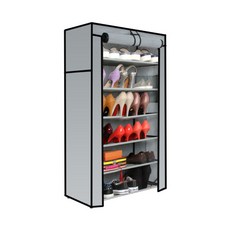 源頭廠家鞋架子簡易多層家用防塵布藝收納省空間宿舍鞋架進門鞋櫃, 1個, 7層6格銀灰色:組裝：9.8mm