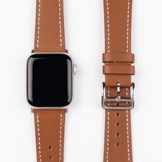 MOHARLAB Apple Watch 3/4/5/6/7/8/SE皮革錶帶+保護貼組, 02 棕色, 4.1cm