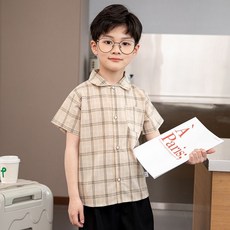 小不點兒 男童短袖格子襯衫 夏季兒童翻領休閒上衣