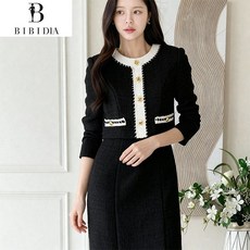 비비디아 여성용 트위드 자켓형 투피스핏 미디 원피스 하객룩 결혼식룩 정장 원피스 5581