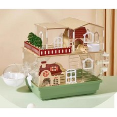 YAPOGI 세계일주 이층 햄스터 쳇바퀴 스마트리빙 케이지 완전 투명 대형 햄스터집, 1개, 그린