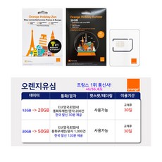 유럽유심 프랑스 오렌지 유심, 30일, 20GB, 1개