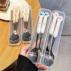 超萌ins高顏值便攜餐具三件套盒：學生家用筷子勺子叉子收納盒, 1個, 蘿卜萌兔【粉色】,二件套【筷子+叉子】送盒子