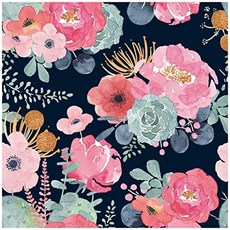 HAOKHOME꽃무늬벽지벗겨서붙이는수채화선인장화이트/핑크/그린/네이비블루비닐자체접착접촉용지장식43.9cmx3m17.3인치x10피트121374, 네이비 블루/오렌지/핑크