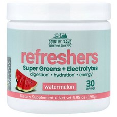 컨트리 팜스 Refreshers 슈퍼 그린 + 전해질 수박 198g(6.98oz) CFM-14028, Country Farms, Refreshers, 슈퍼, 1개, 198g