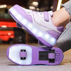 바퀴 달린 신발 휠 운동화 롤러스케이트 아동용 바퀴 4륜 스포츠 8륜 변형 휠 슈즈, 1개, I-198 화이트 퍼플 - 4륜