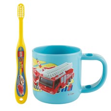 TOMY 卡通消防車兒童牙刷漱口杯套裝，柔軟刷毛，趣味造型，培養刷牙好習慣, 1套