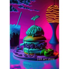 네온 스타일 음식 음료 햄버거 피자 아이스크림 커피 맥주 아트 포스터 캔버스 페인팅 벽 인쇄 사진 바 홈 데코, 40X50cm Unframed, 14