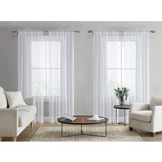 Laura Ashley 로드 포켓이 있는 화이트 시어 커튼 각 패널 치수 너비 96.5cm x 길이 274.3cm(38인치 x 108인치) 바릭 패널 4개