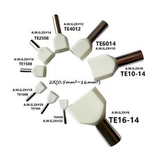 100 구리 엔드 절연 러그 전기 압착 5MM 트윈 코드 유형 2X 케이블 TE2508 페룰 터미널 16MM, TE2508 AWG 2x14, White