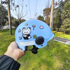 DFMEI 國標3-8歲兒童頭盔夏季電動車電瓶車小學生男女孩摔不爛, 1個, 淺藍11號:3-8歲高清短鏡