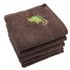 송월 어린이집 핸드타올 공룡자수 고리수건 5매, 브라운, 5개