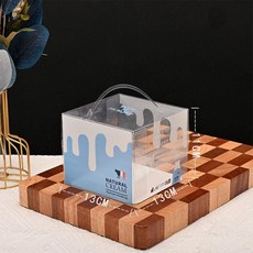 조각케이크 포장용기 앞열림 포장상자 원형 디저트용기, 1개, 블루 카우 손잡이+화이트 받침대