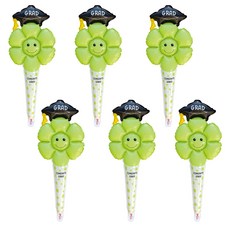 올리브파티 졸업 학사모 데이지 스틱 막대 풍선 세트, 6개, 그린