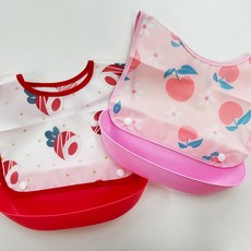 키즈웍 아기 이유식 턱받이 유아 실리콘 어린이집 방수 분리형 식사용, 세트2, 1개, 2개입