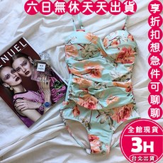 梨卡 連身鋼圈保守遮肚泳衣 泳裝 印花款, 印花款/M - 現貨馬上出貨