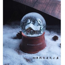 易烊千璽同款水晶球音樂盒，聖誕節禮物，下雪花球八音盒，高級聖誕水晶球, 流行復古[美式小屋]自動版本