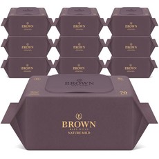 브라운 네이처 마일드 엠보싱 도톰한 아기 물티슈 캡형, 67g, 70매, 10개