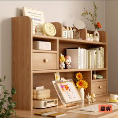 貓嶼實木桌麵書架學生兒童桌上多層鬆木書桌收納置物架簡易飄窗小書櫃, 全實木2層60CM-原木色,細緻分區 不再單調