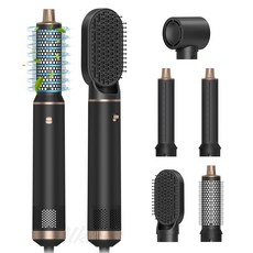 五合一熱風梳 家用直卷吹造型吹風機, 黑金色, 美規