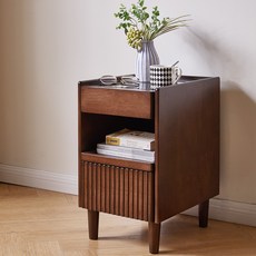 에코소라노 원목 다용도 사이드 테이블 침대옆 3단 협탁 거실 서랍장, 1개, WX-GZ3406 월넛 (300mm)