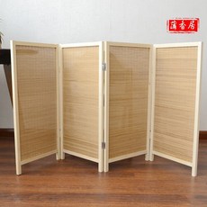 折疊屏風隔斷 圍欄藤編兒童安全屏風 幼兒園區角裝飾 防撞防刮, 1個, 實木碳化竹屏風4扇
