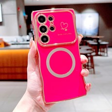 럭셔리 도금 소프트 TPU 케이스 갤럭시 S25 S24 S23 S22 울트라 플러스 S 25 24 S25 울트라용 맥세이프 충전 여성용 커버, For Samsung S23, Red
