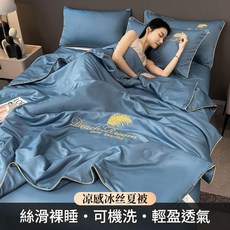 Deach Dream 涼感冰絲夏涼被 絲滑裸睡 可機洗 輕盈透氣, 麥穗 - 霧霾藍