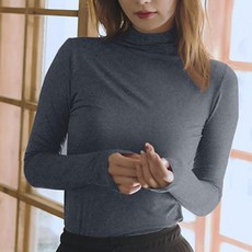 여성 반목 폴라티 하프넥 무지 겨울 이너 레이어드 티