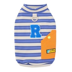 R-POCKET 강아지 티셔츠 사이드포켓 스트라이프 디자인 리드고리 포함, 1개, 스카이블루