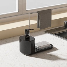 코렐릭스 주방 싱크대 올인원 정리대 세제 디스펜서 행주걸이 수세미 트레이, 시크블랙, 1개
