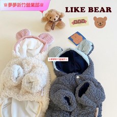 可愛狗狗衣服 秋冬保暖寵物衣服 超萌連帽衛衣 泰迪博美貓咪韓國時尚賣萌保暖, 大耳朵泡泡絨棉衣-灰藍,S, 1個
