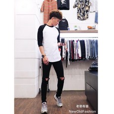 重磅2.0升級版拼接七分袖棒球Ｔ(原價780)-白底黑, 1個, L號, L號