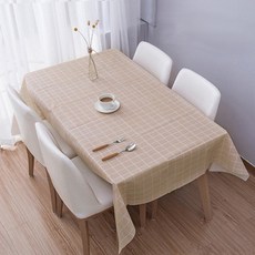 北歐風方格防水桌布, 1個, 咖啡色,大137x180cm