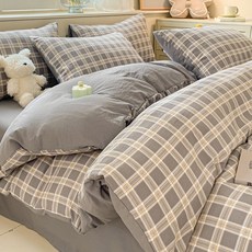 사계절 침구 깅엄체크세트 이불커버+베개커버+침대시트 4종 세트