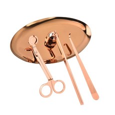 HAIMINGJUN 4 in 1 캔들 심지 트리머 캔들 커터 세트 트레이 전문가로 광택 처리된 캔들 관리 도구, 혼합, 스테인레스 스틸, 로즈 골드