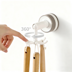 무타공 문어발 회전 주방걸이 다용도 접착형 후크 걸이, 화이트, 1개