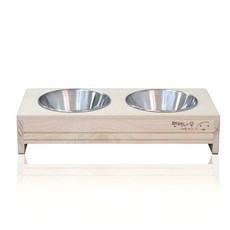 국내 수제작 편백나무 원목 히노끼 강아지 고양이 애완 식탁 멜라민그릇세트, 03_편백나무 원목 식탁 스테인리스 그릇 세트, 1개