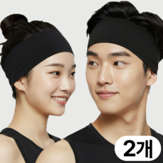 딥루트 스포츠 땀흡수 헤어밴드, 2개, 블랙+블랙