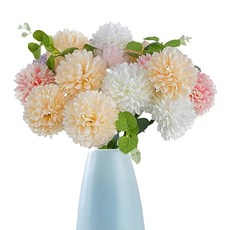 루메아바오 15pcs 인조 실크 엄마들의 국화꽃 가짜 유칼립투스 줄기 가짜 보라색 흰색 푹시아 폼폰 엄마들의 웨딩 파티 장식 국화 12개와 유칼립투스 3개 DIZ ssAE, 2 White, Light Pink, Green, Ch